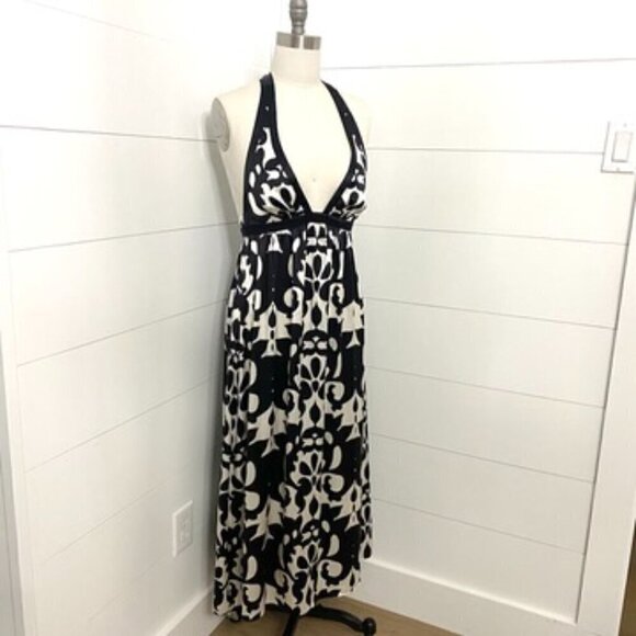 Banana Republic Silk Halter Maxi Dress | Bold Abstract Geometric Print | Size 2 - Picture 4 of 10